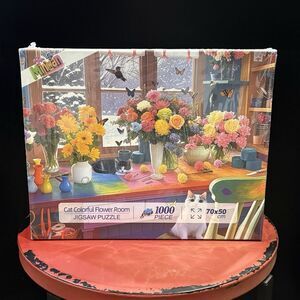 Cat Colorful Flower Room 1000 Piece Jigsaw Puzzle Sealed New in Box